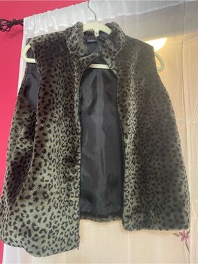 Grey and Black Faux Fur Leopard Print Vest